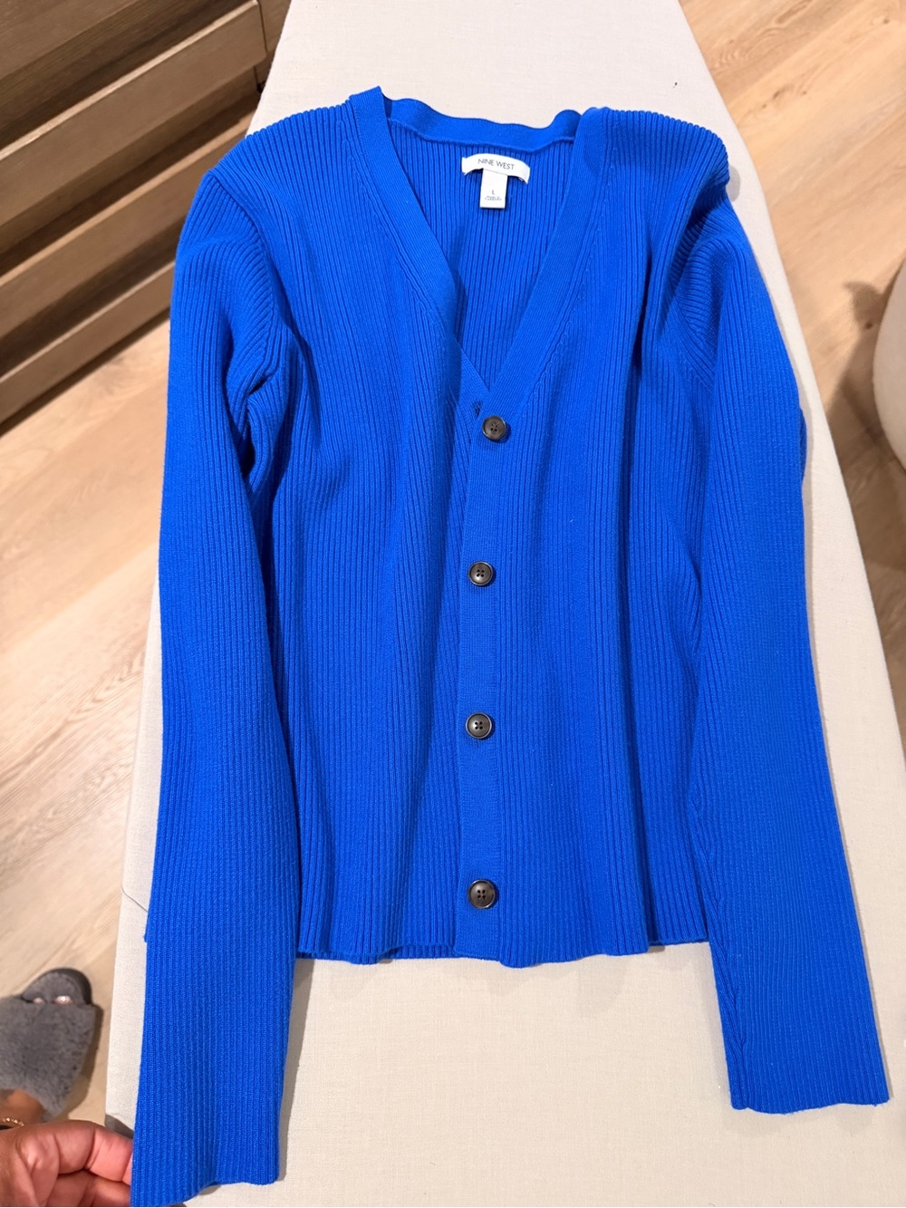 Nine West Cobalt Blue Ribbed V-Neck Button Cardigan